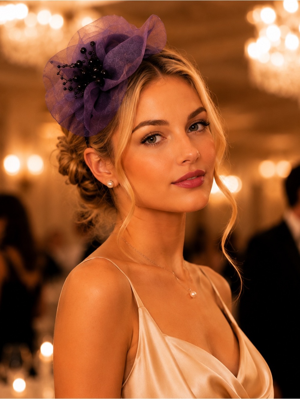 Purple Floral Mesh Fascinator Headpiece for Women